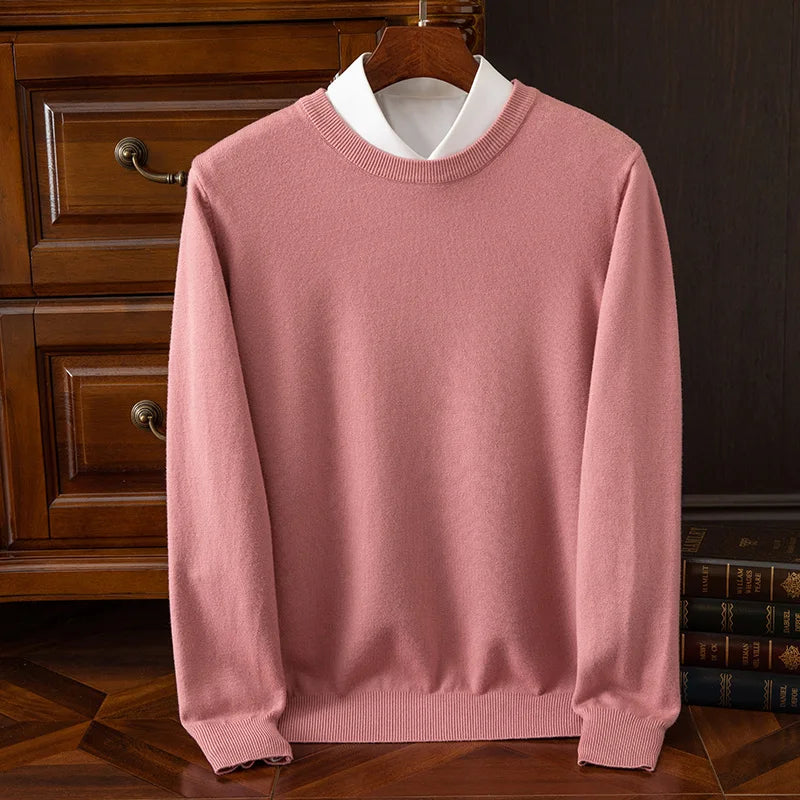 Men’s O-neck merino wool sweater for autumn & winter