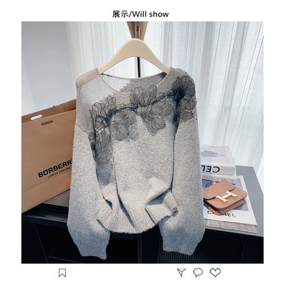 Women’s Korean lazy lace splicing sweater