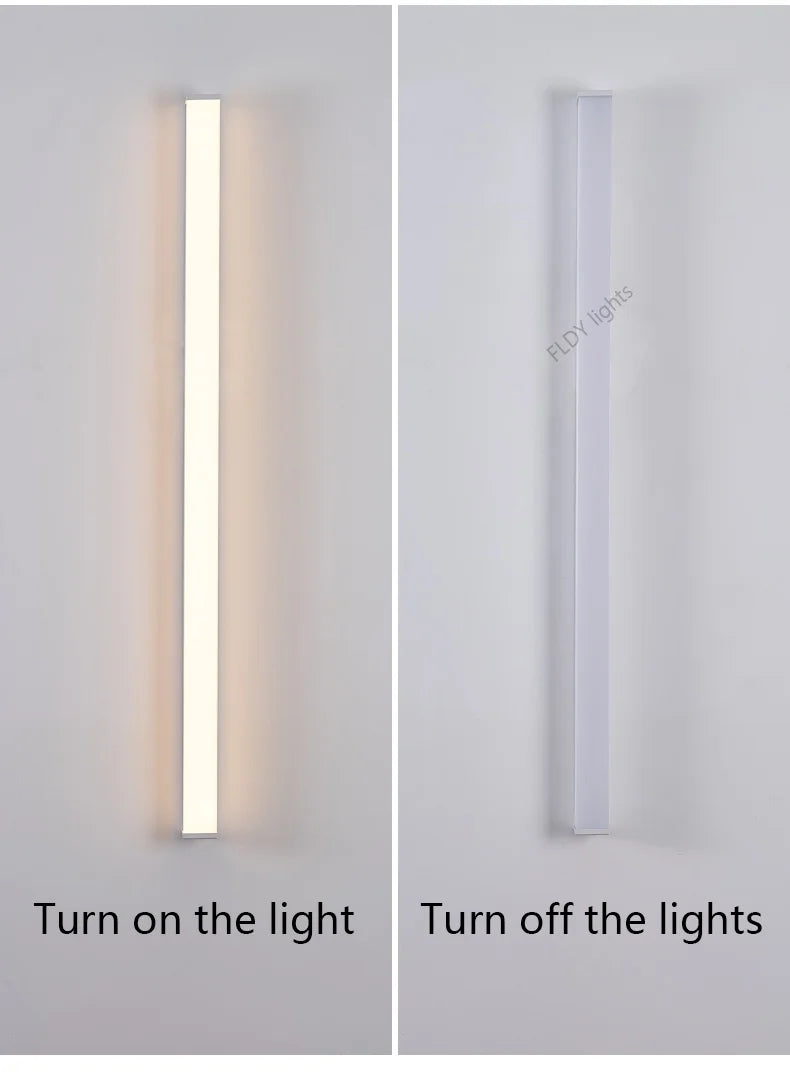 Weatherproof modern LED wall sconce for outdoor spaces, IP65, long-strip style