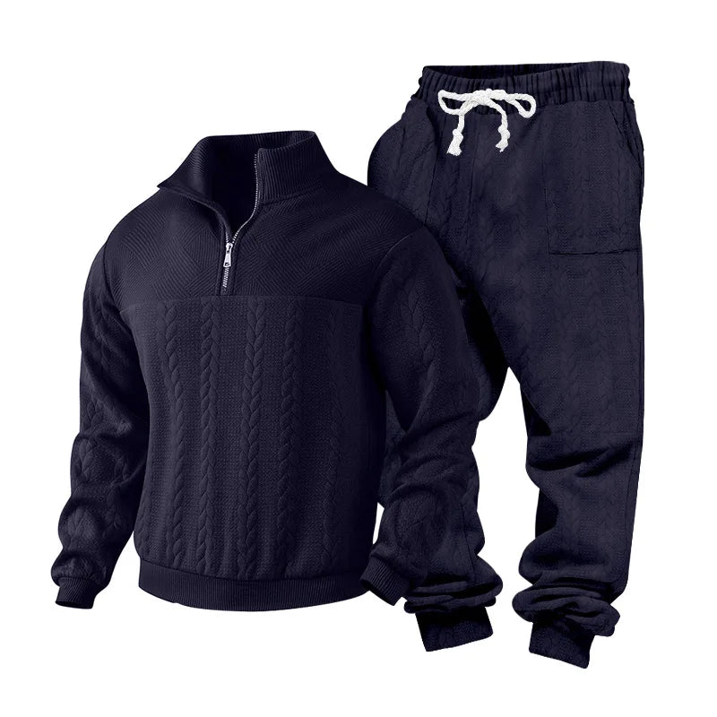 Cozy winter zip sweater with jacquard style — warm, sporty, and casual