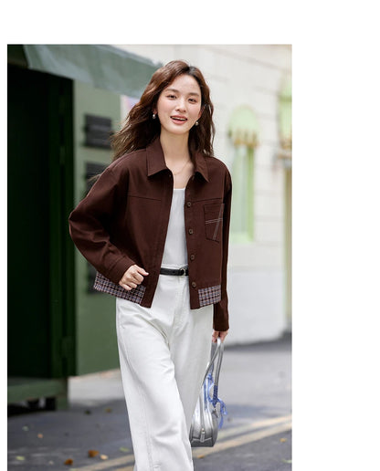 Turn-down collar long-sleeve outerwear for ladies