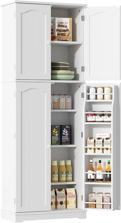 High kitchen cabinet with enclosed shelving for tidy pantry space