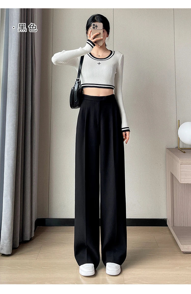 Women’s slim high-waist wool pants, autumn casual