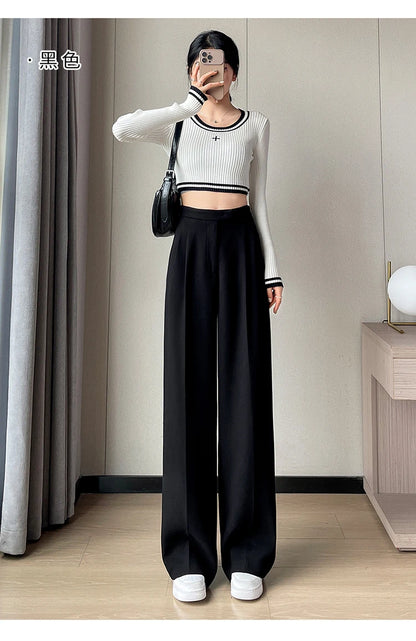 Women’s slim high-waist wool pants, autumn casual