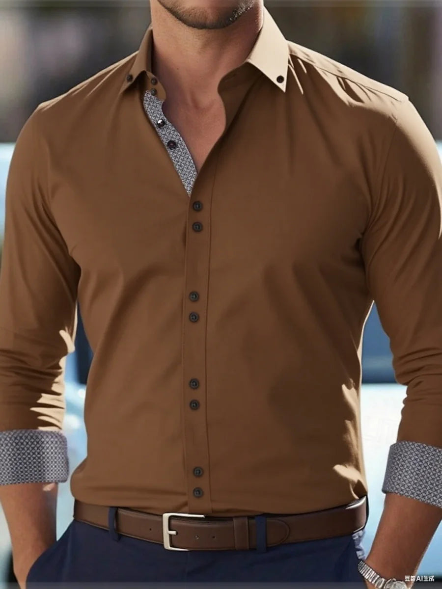 Men’s long-sleeve button-down business casual shirt