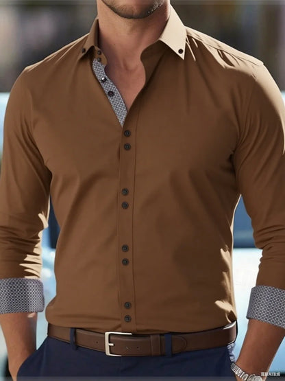 Men’s long-sleeve button-down business casual shirt