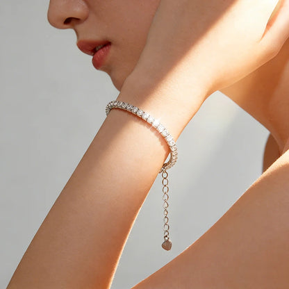Fine Moissanite Tennis Bracelet – 18K White Gold Plated, Delicate Gift