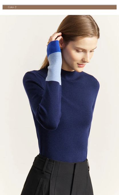 Slim-fit color-contrast pullover minimalist half-high collar sweater