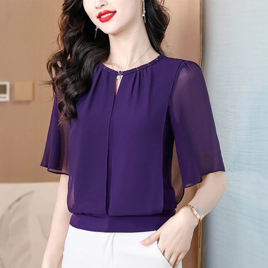 Women’s summer half-sleeve chiffon blouse