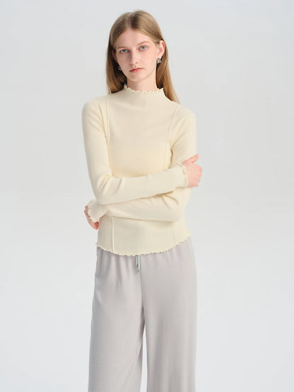 Women’s petite half-high collar embroidered knit sweater