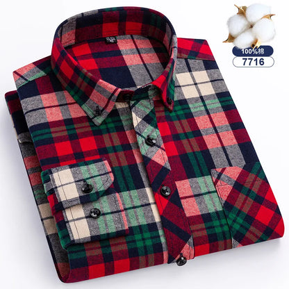 Big-size 8XL flannel shirt, soft 100% cotton, classic plaid