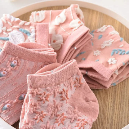 5 Pairs Kawaii 3D Flower Ankle Socks – Thin Low Cut