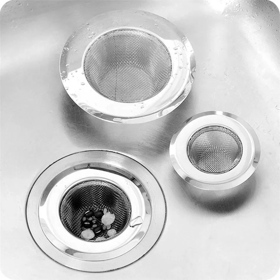 Durable stainless steel drain filter with fine mesh design; fits most sink drain holes