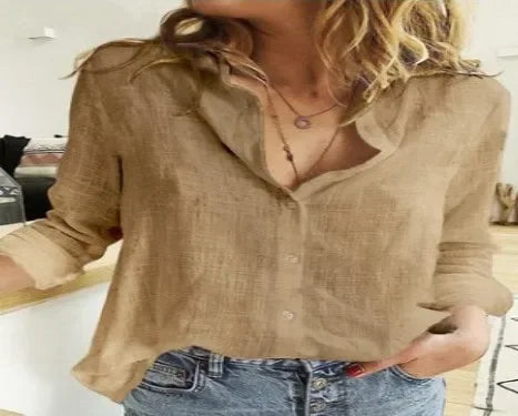 Women’s vintage cotton linen long-sleeve blouse
