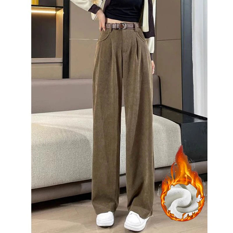 Straight-leg plush thermal trousers for casual wear