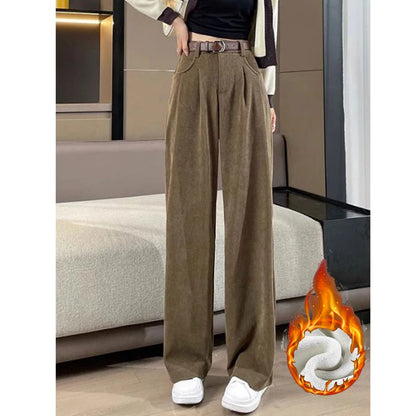Straight-leg plush thermal trousers for casual wear