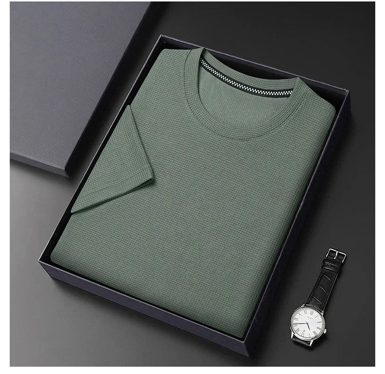 Men’s summer waffle round-neck T-shirt