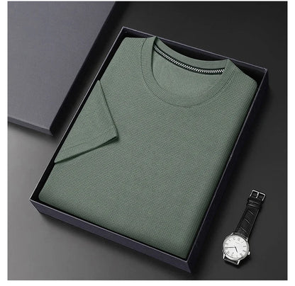 Men’s summer waffle round-neck T-shirt