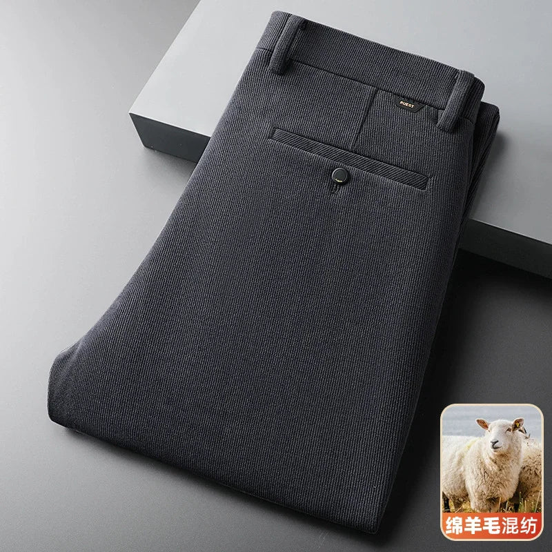 Straight-fit stretch trousers in black and blue