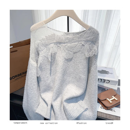Women’s Korean lazy lace splicing sweater