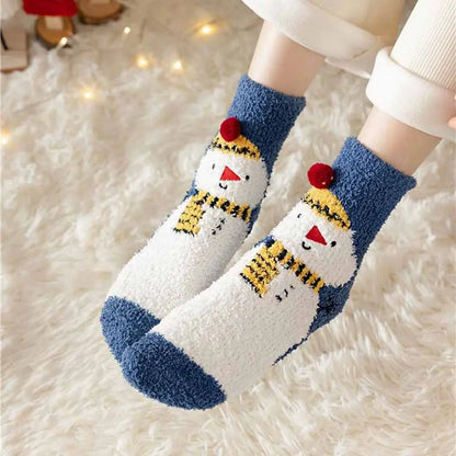 Cute Santa & Elk Socks – Thick Cozy Floor & Sleep Socks