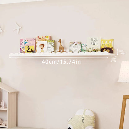 Boho Wall-Mounted Shelf, Wooden Floating Shelf for Kids' Room, Nursery Wall Decor, Scalloped Edge Display Shelf for Storage