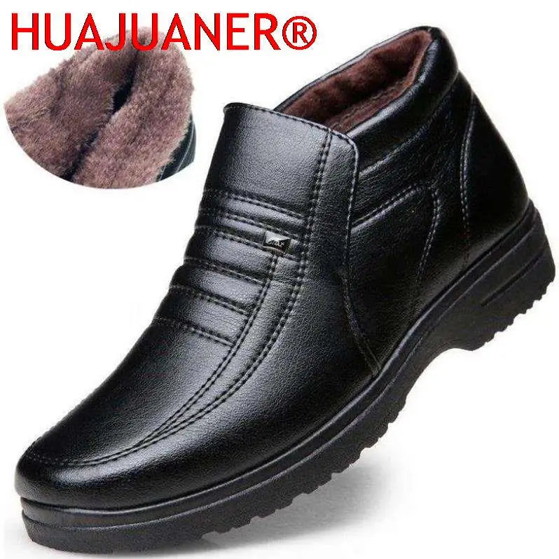 Men’s Waterproof Leather Shoes – High Top, Warm Winter Slip-On