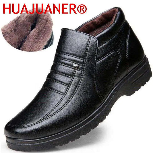 Men’s Waterproof Leather Shoes – High Top, Warm Winter Slip-On