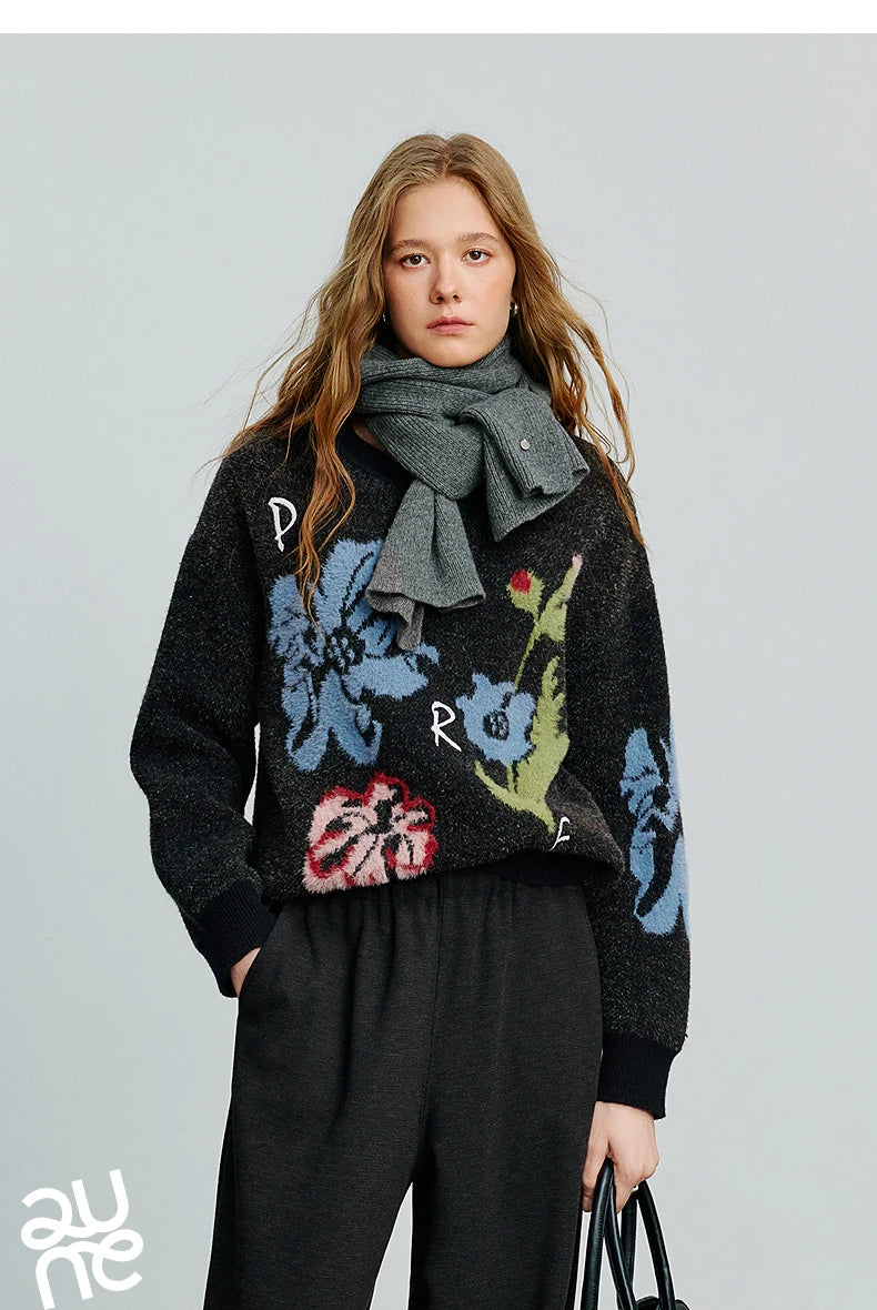Women’s velvet floral jacquard sweater
