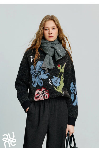 Women’s velvet floral jacquard sweater