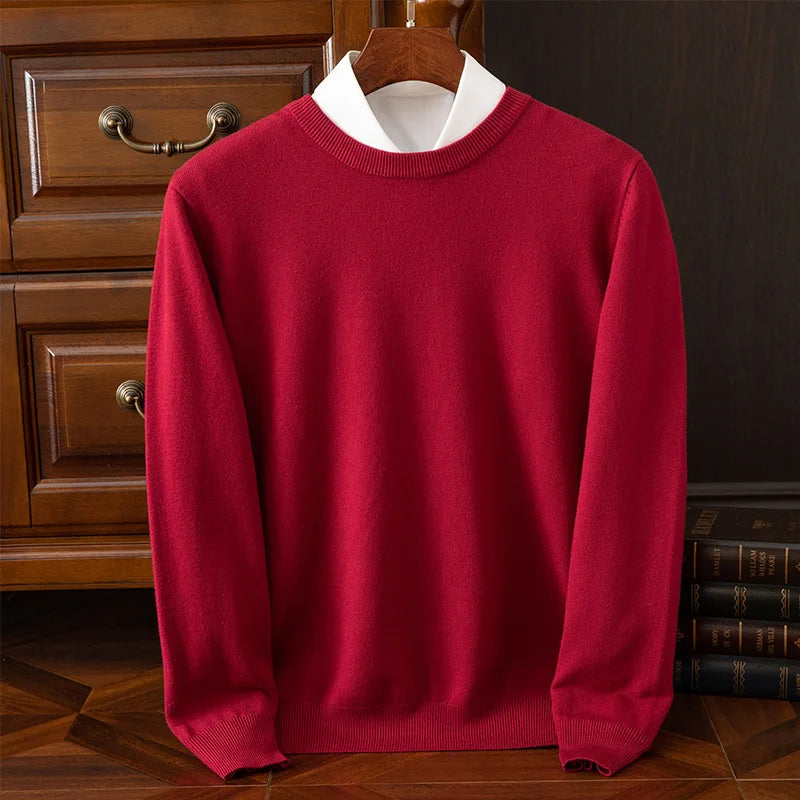Men’s O-neck merino wool sweater for autumn & winter