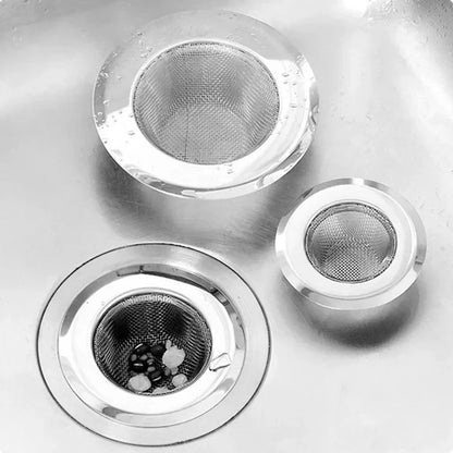 Durable stainless steel drain filter with fine mesh design; fits most sink drain holes