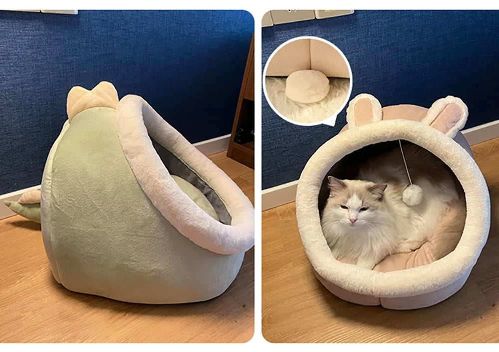 Cartoon-style cat bed—foldable, washable, and cozy for pets
