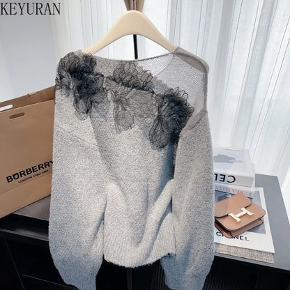 Women’s Korean lazy lace splicing sweater