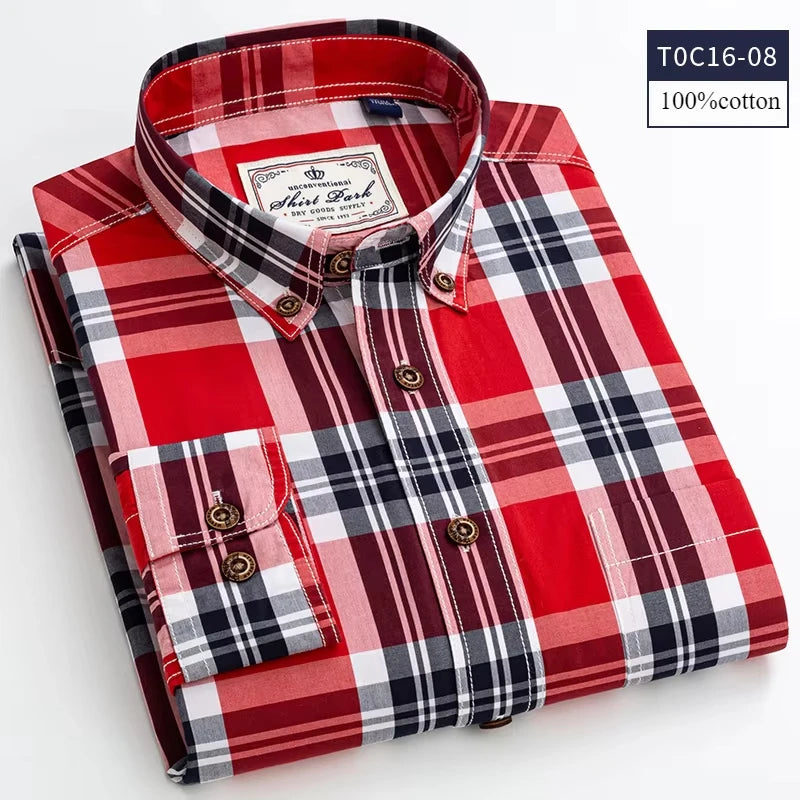 Premium cotton plaid shirt for men—clean, trendy, and comfortable