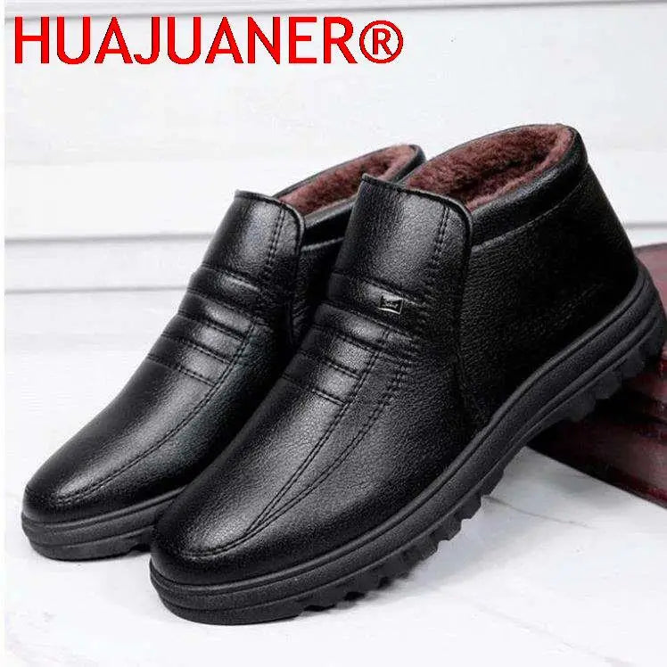 Men’s Waterproof Leather Shoes – High Top, Warm Winter Slip-On