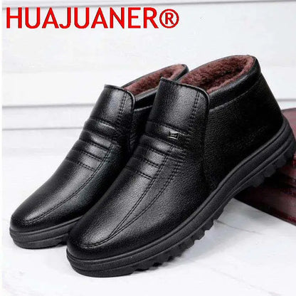 Men’s Waterproof Leather Shoes – High Top, Warm Winter Slip-On