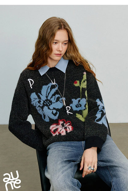 Women’s velvet floral jacquard sweater