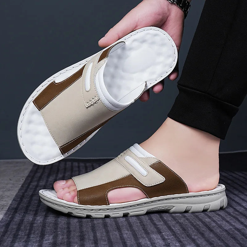 Lightweight comfortable leather outdoor slippers