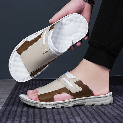 Lightweight comfortable leather outdoor slippers