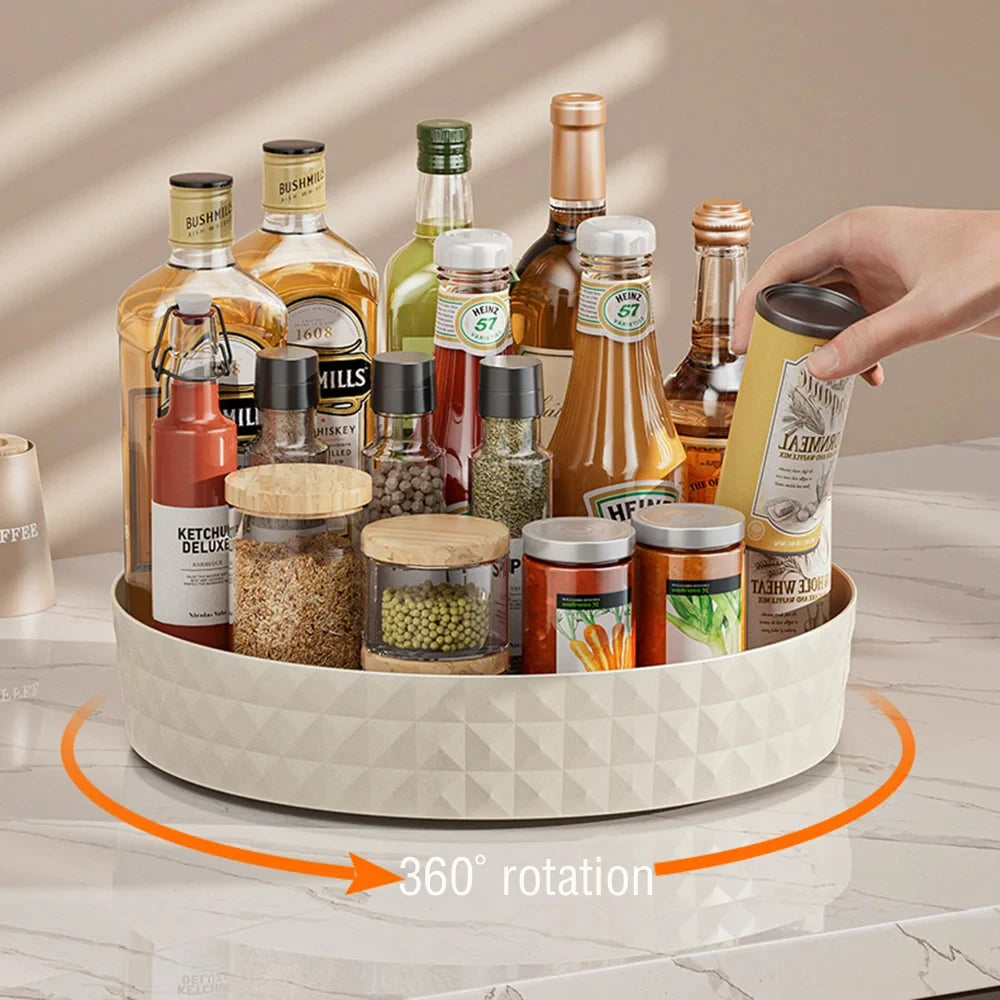 360° rotating spice rack tray for easy cabinet organization; non-slip design