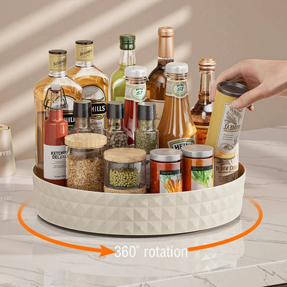 360° rotating spice rack tray for easy cabinet organization; non-slip design