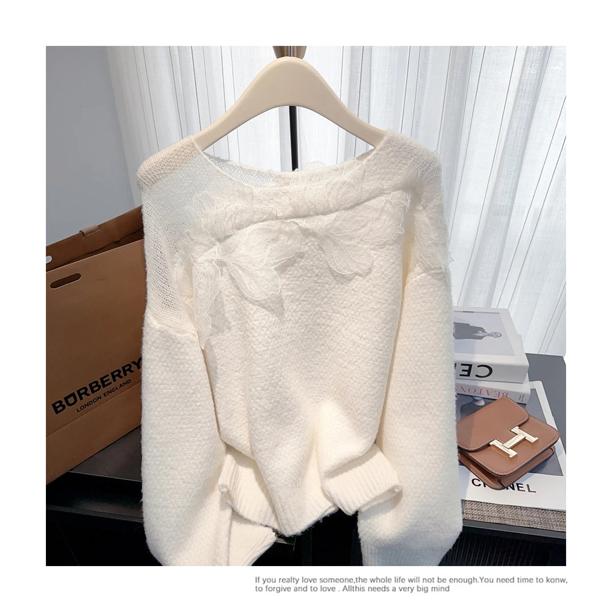 Women’s Korean lazy lace splicing sweater