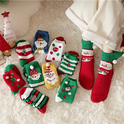 Cute Santa & Elk Socks – Thick Cozy Floor & Sleep Socks