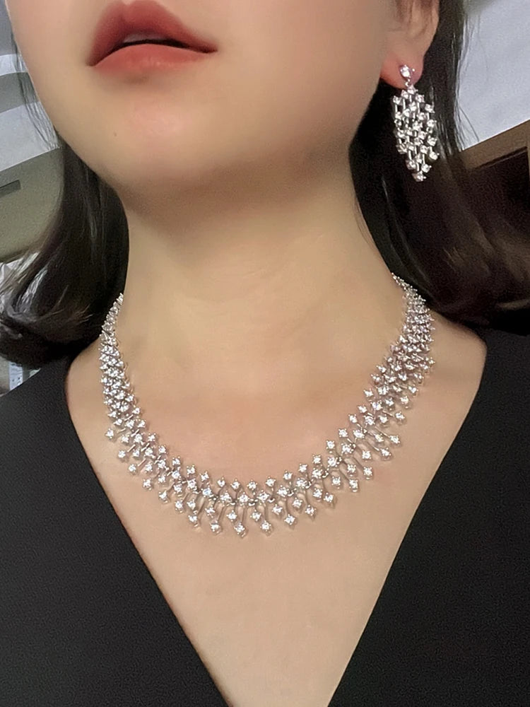 ASNORA CZ Bridal Necklace Set – Water Drop Wedding Design