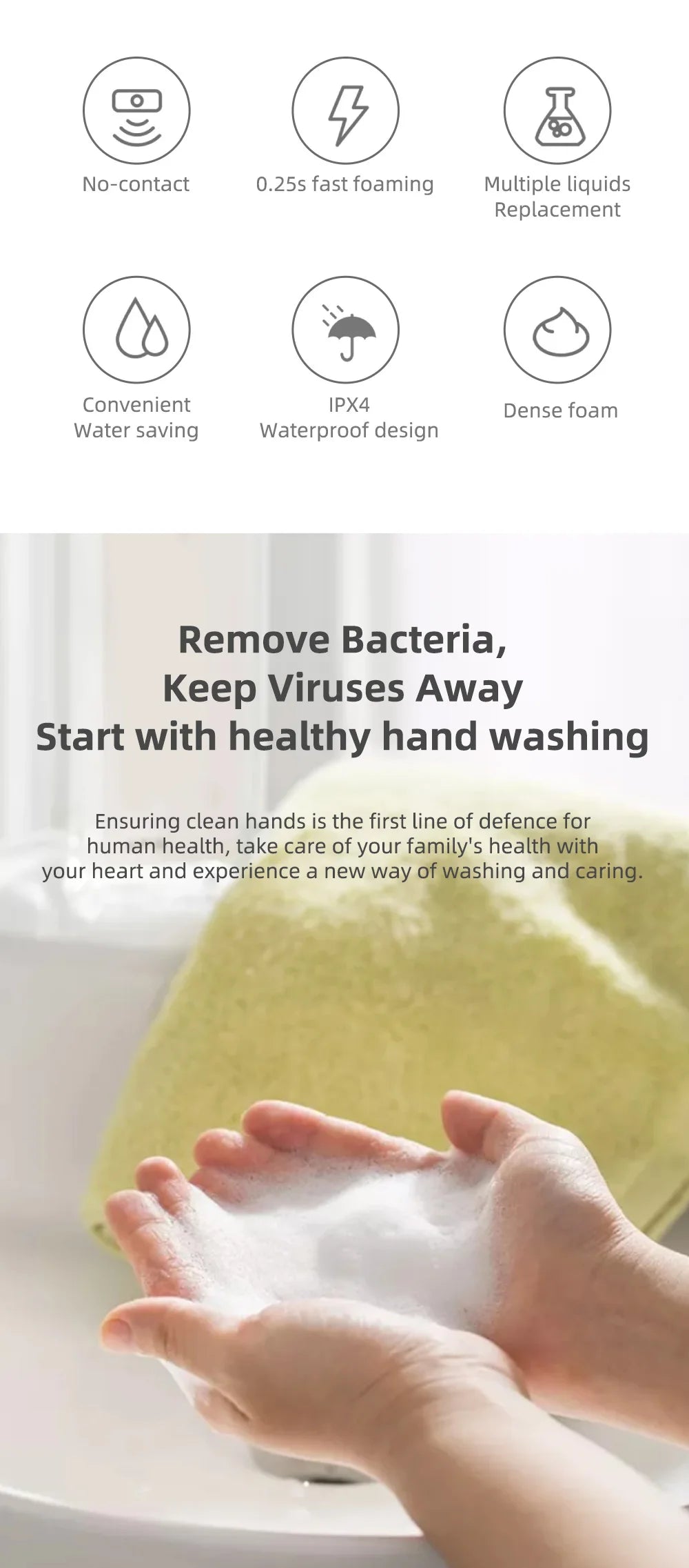 Rechargeable touch-free hand soap dispenser for clean, easy use