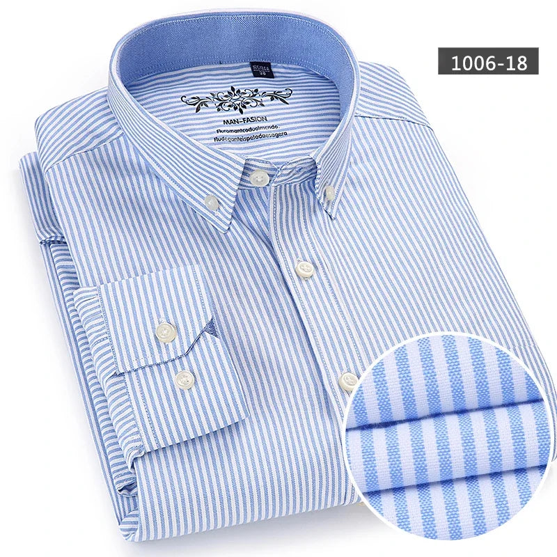 Men’s 100% cotton plaid shirt, stylish slim design for office or casual