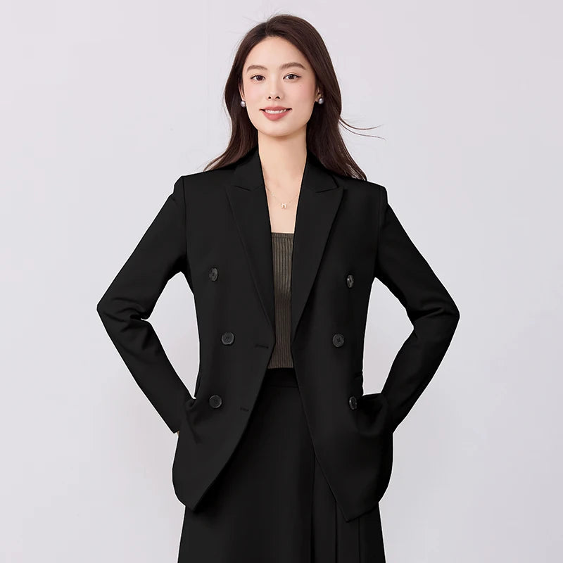 College-style blazer and pleated skirt outfit