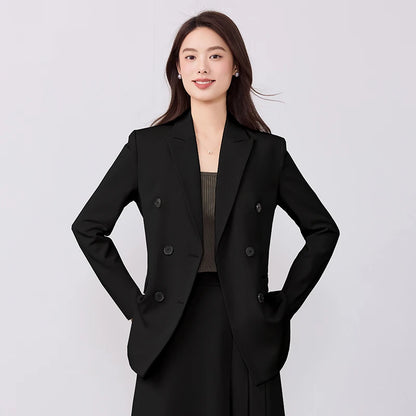 College-style blazer and pleated skirt outfit