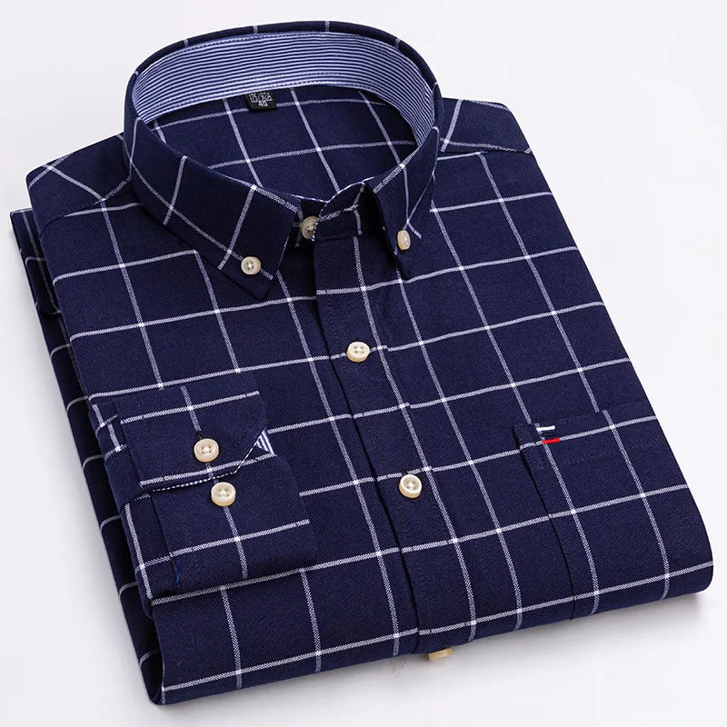 Smart casual cotton shirt with long sleeves, perfect for office or daily wear